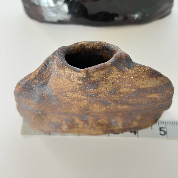 Vases Pair Clay Free Form Contemporary Rustic Natural Brown Tan Handmade - Picture 5 of 9